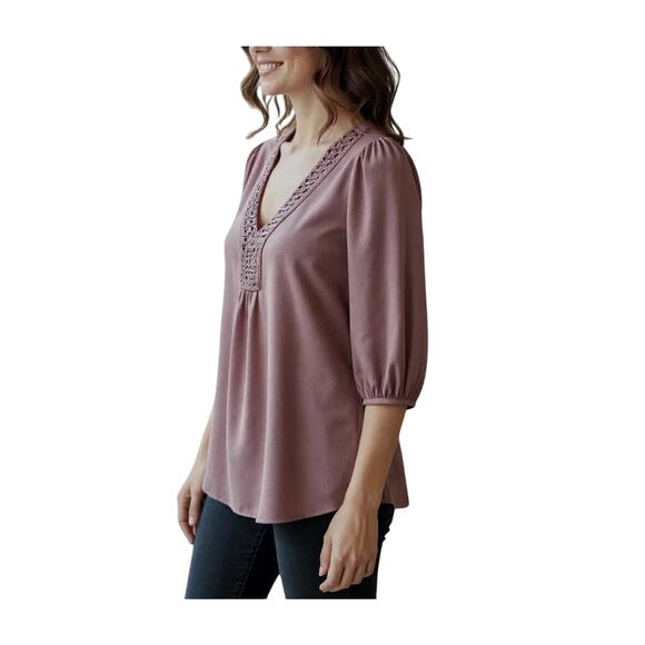 Banana Republic Pink Rose Embellished Tunic Blouse SMALL Bohemian Urban Feinine - Picture 2 of 11